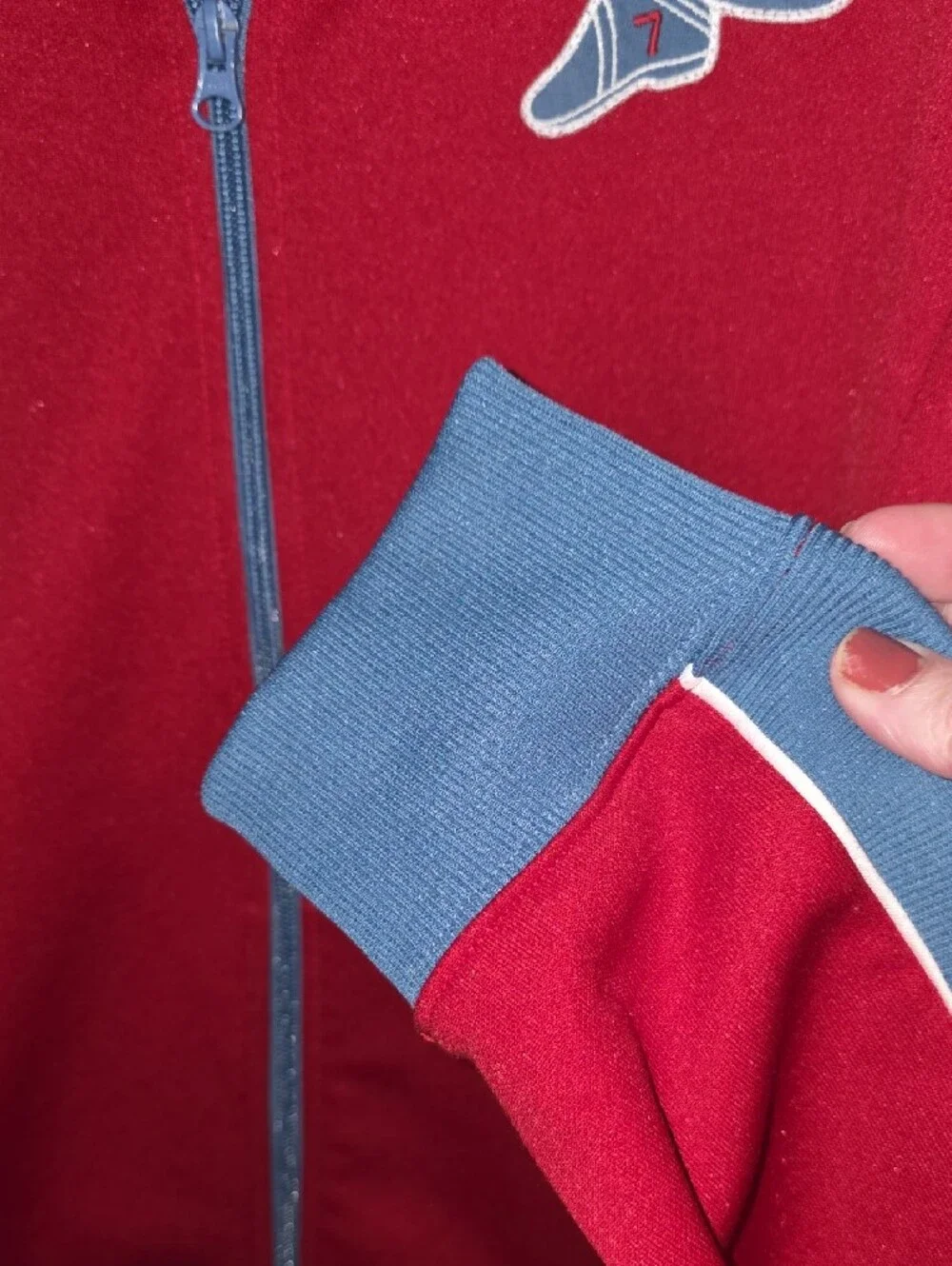 Vintage Chaps Red Track Jacket with Blue Trim and Embroidered Patch